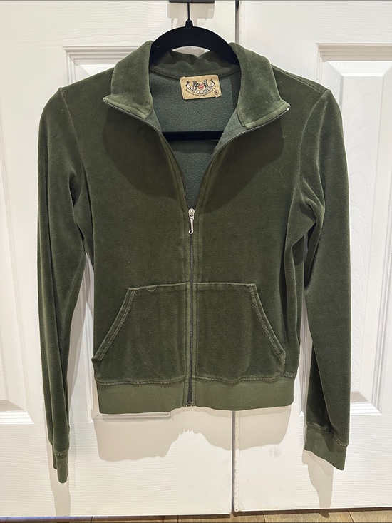 Juicy Couture Jackets & Blazers - Juicy Couture Olive Green Medium Velour Zip Jacket